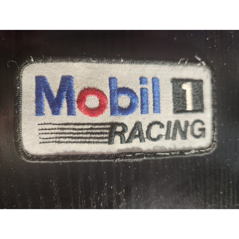 Mobil 1 Racing Embroidered Patch Iron-On White Blue Red Logo 1.6x3.9